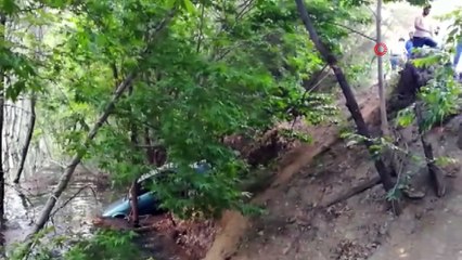 El freni çekilmeyen otomobil dereye uçtu