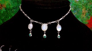 Sterling Necklace Moonstone and Colombian Emeralds