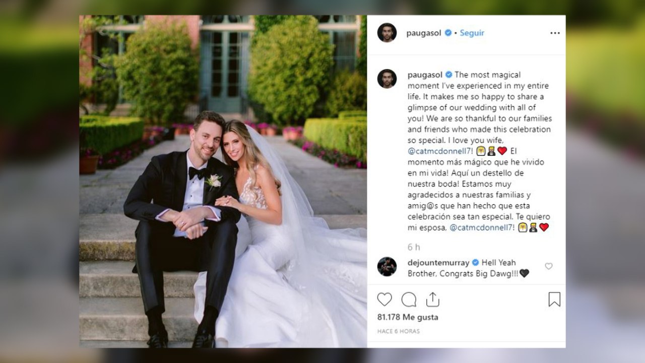 Pau Gasol y Catherine McDonnell publican la primera imagen de su boda
