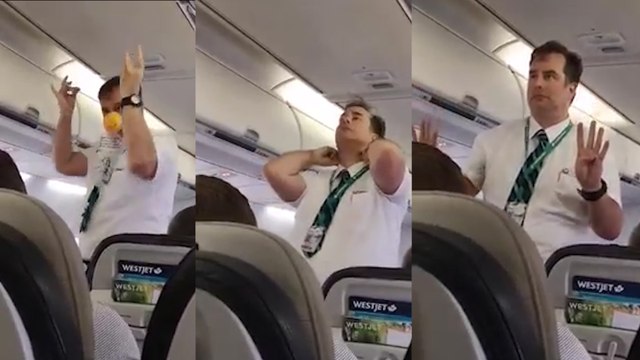 Il déclenche des fous rires en mimant les consignes de sécurité en avion