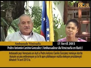 Anbasadè Venezuela an Ayiti a Pedro Antonio Canino Gonzalez remèsye otorite Ayisyen yo.