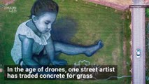 French Artist’s Massive Grass Graffiti Portraits are Beyond Incredible