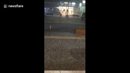 Severe hailstorms batter streets in northern Greece seeing trees topple onto cars