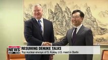 Top nuclear envoys from Seoul and Washington vow to continue working toward resuming denuke talks with Pyeongyang