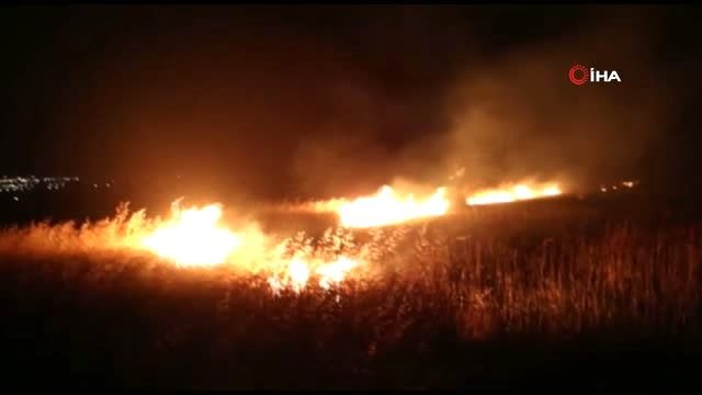 Yıldırımın isabet ettiği ekili alan yanarak kül oldu