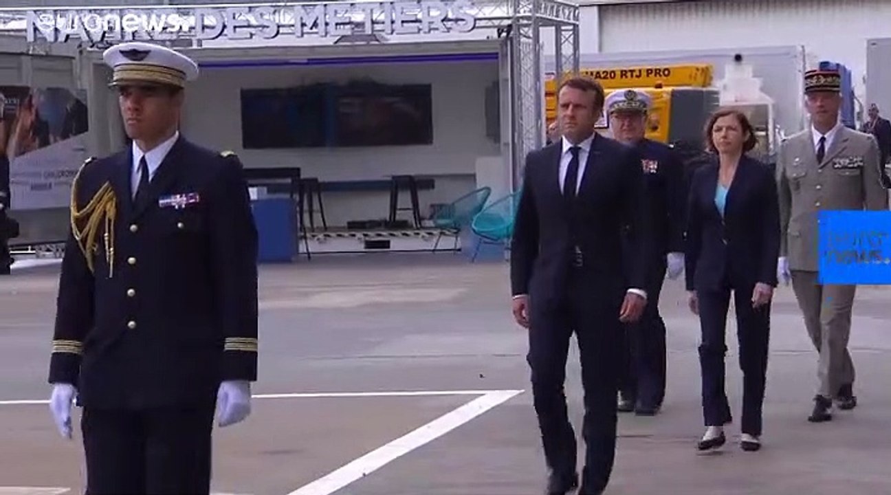 French President Emmanuel Macron unveils France's nuclear-powered 'Barracuda' submarine