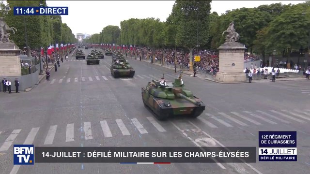 14-Juillet: Le 12e régiment de cuirassiers et leurs chars Leclerc descendent les Champs-Élysées