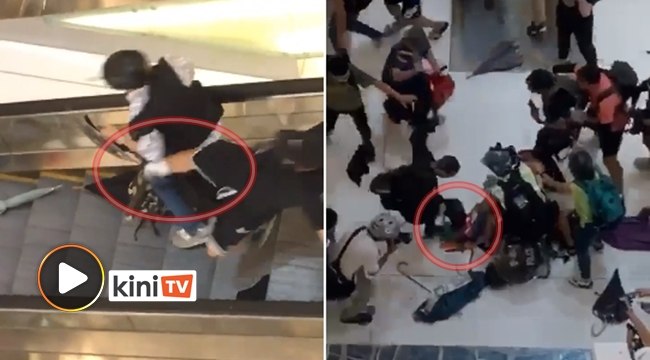 Penunjuk perasaan belasah polis di Hong Kong