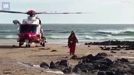 Woman is airlifted to hospital after falling 15ft down a cliff