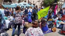 Extinction Rebellion boat blocks road outside Royal Courts of Justice in London