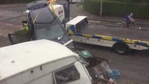Car destroys a caravan after crash
