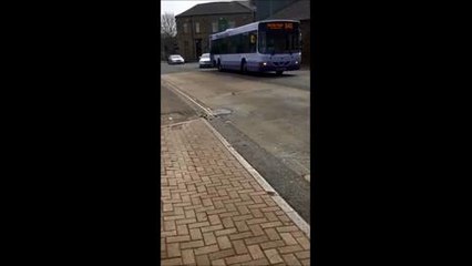 Forklift truck crashes into bus