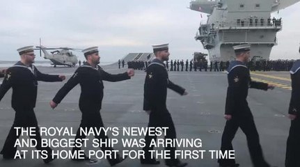 HMS Queen Elizabeth arrives in Portsmouth