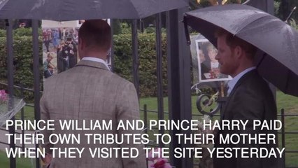 Flowers and messages left in tribute to Princess Diana at Kensington Palace