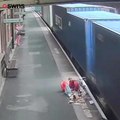 This is the shocking moment an empty child?s buggy was ripped apart when it rolled across a railway platform and into the path of an oncoming train.