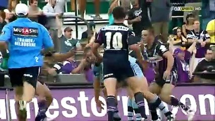 Brett White knocks out Ben Ross - Storm v Sharks 2008 (dog-shot or not_)
