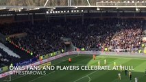 Sheffield Wednesday players and fans celebrate a win at Hull City