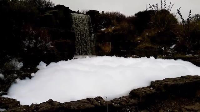 Waterfall foam in South Shields park