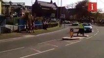 Near miss for Tour de Yorkshire marshal as support car crashes