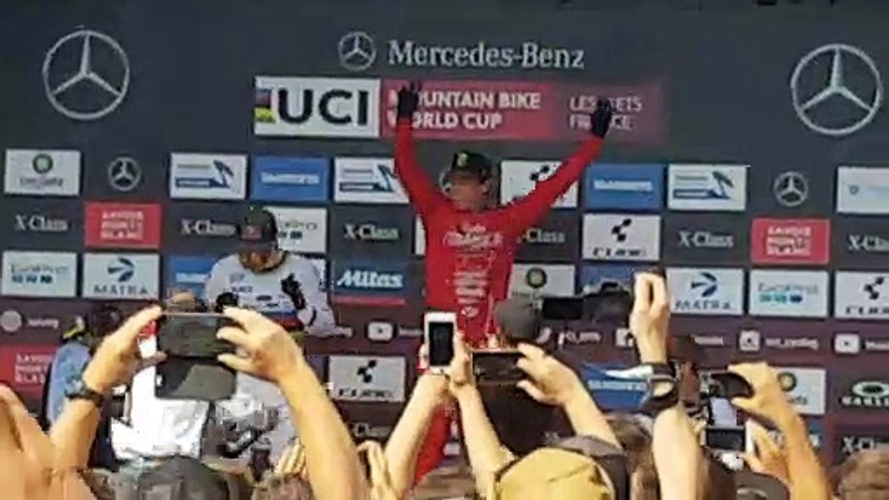 Podium de la Coupe du monde de VTT DH descente UCI aux Gets