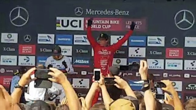 Podium de la Coupe du monde de VTT DH descente UCI aux Gets