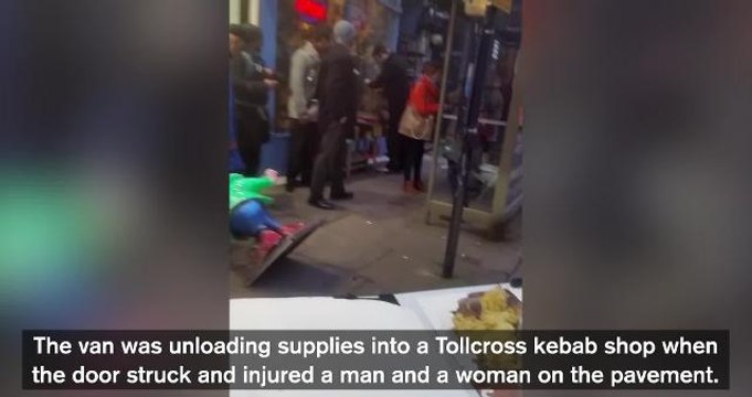 van door falls on pedestrians