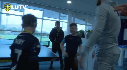 Teenage heart disease sufferer Tom Atkinson visits Leeds United's Thorp Arch training ground.