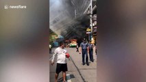 Terrifying moment bus bursts into flames in Philippines