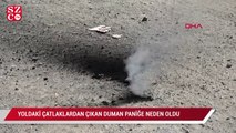 Sultangazi'de yoldanki çatlaklardan çıkan dumanlar paniğe neden oldu