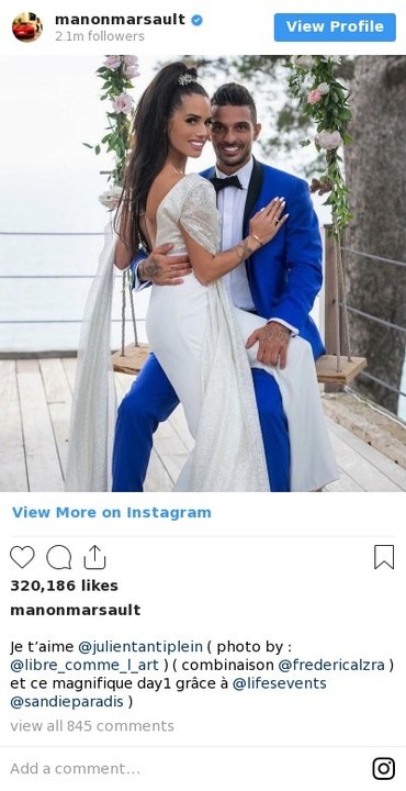 Le mariage de Julien Tanti et Manon Marsault