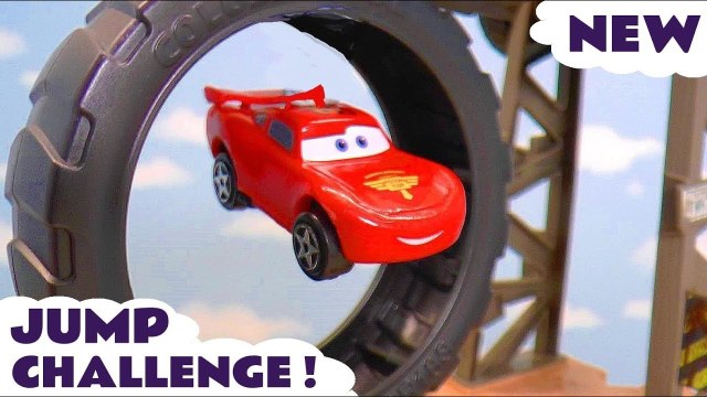 Disney Pixar Cars 3 Lightning McQueen and Hot Wheels Jump Challenge vs DC Comics and Dinosaur Toys T-Rex in this Family Friendly Toy Story Full Episode English