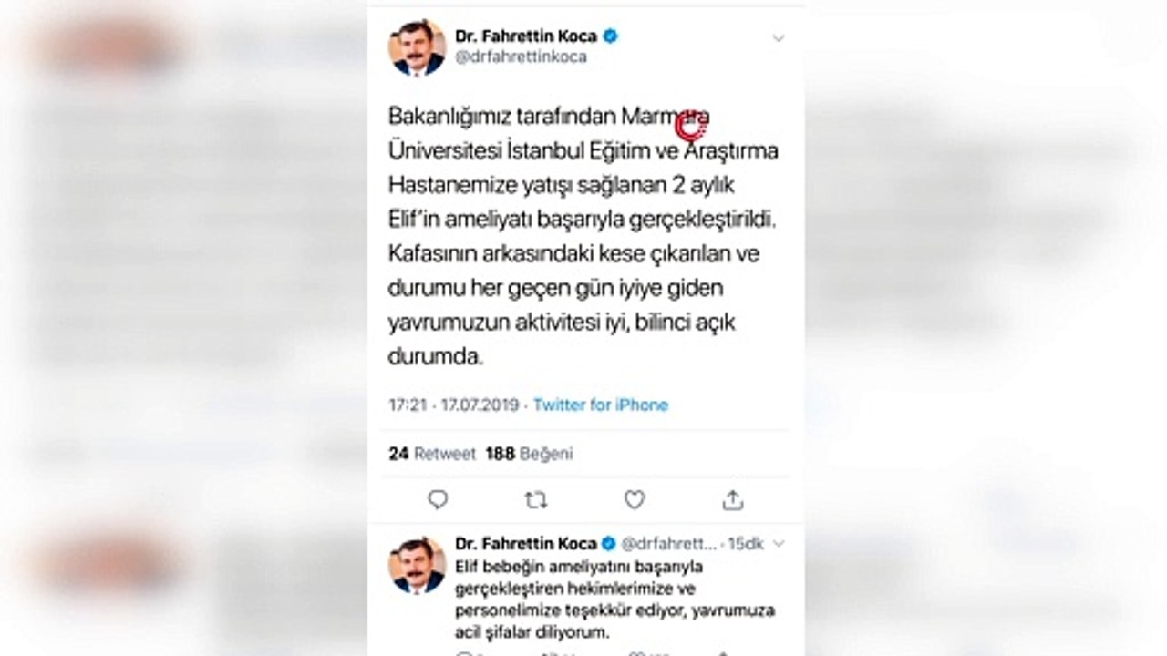 Sağlık Bakanı Fahrettin Koca’dan Elif bebeğin sağlık durumuna ilişkin açıklama