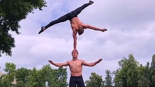 Guy Does Handstand on Brother's Head
