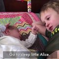 Little Boy Cries and Sings Lullaby to Newborn Sister