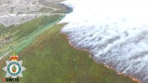 Drone footage shows an entire mountainside at Llangollen, North Wales engulfed in flames in a wildfire
