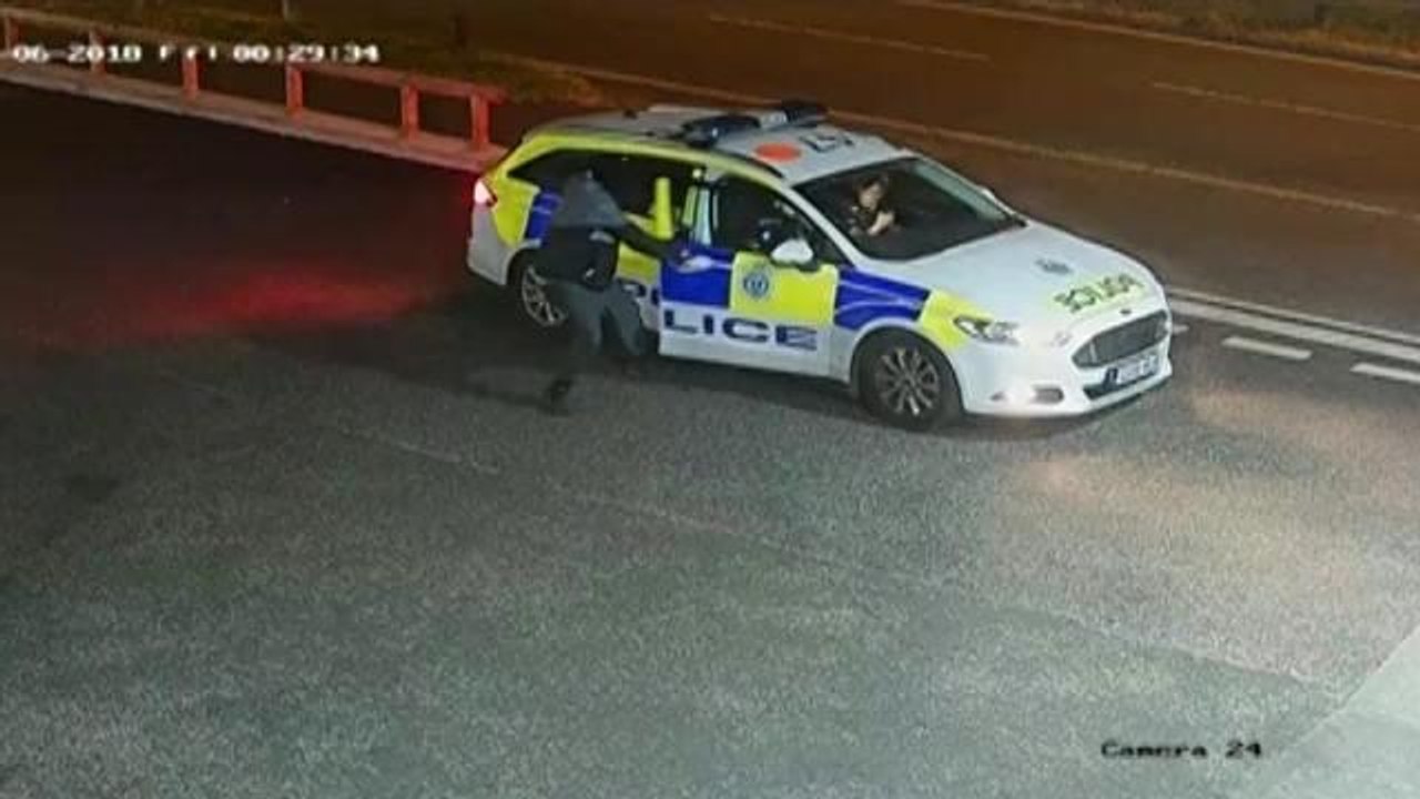 Watch armed robber raid a Sussex Tesco and try to steal a police car in 'harrowing' attack