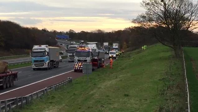 Footage of the oil spill on the M6 between junctions 32 and 33