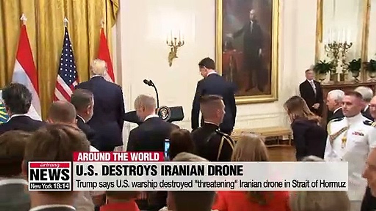Trump says U.S. warship destroyed "threatening" Iranian drone in Strait of Hormuz