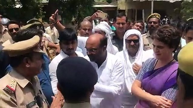 Priyanka Gandhi interacts with Uttar Pradesh Police in Mirzapur