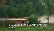 Düzce'de evin sulara kapılma anı kameralarda