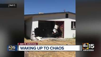 Hit and run driver forces car into home