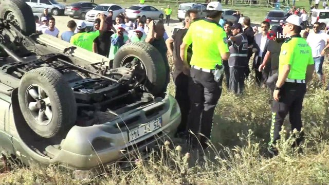 Ters dönen otomobilden burnu bile kanamadan çıktı