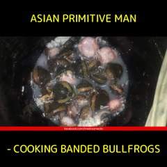Hombre primitivo asiático - Cocina ranas toro