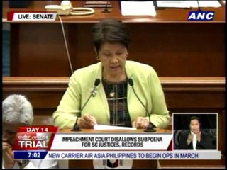Court resolution denying subpoena for SC justices, records