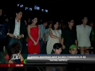 Sarah thankful for support for Hating Kapatid