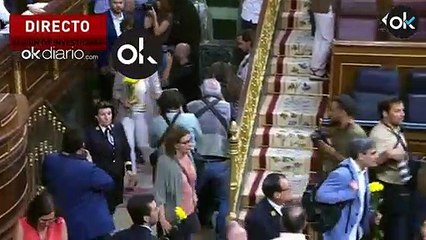 Los diputados de ERC acceden al hemiciclo con flores amarillas en apoyo a los presos golpistas