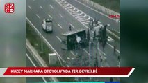 Kuzey Marmara Otoyolu’nda hurda yüklü tır devrildi