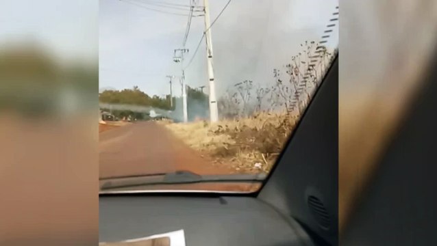 Moradora faz imagens de incêndio ambiental na região do Jardim Veneza