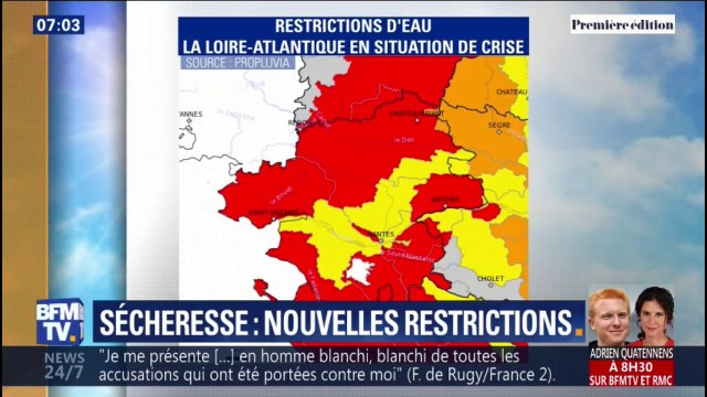 Canicule: touchée par la sécheresse, la Loire-Atlantique relève le niveau des restrictions d'eau