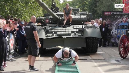 Tank pull competition: international team against Russian T-80